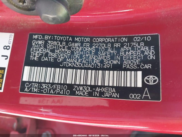 2010 Toyota Prius Iii მანქანა იყიდება აუქციონზე, vin: JTDKN3DU4A0131491, აუქციონის ნომერი: 45924444