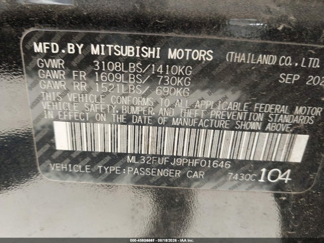 Продаж на аукціоні авто 2023 Mitsubishi Mirage G4 Black Edition/es/le, vin: ML32FUFJ9PHF01646, номер лоту: 45924447