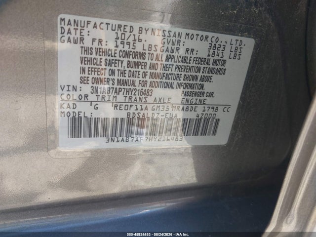 Aukcja sprzedaży 2017 Nissan Sentra Sv, vin: 3N1AB7AP7HY216483, numer aukcji: 45924453