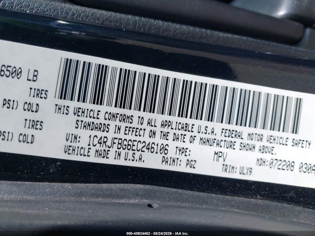 Aukcja sprzedaży 2014 Jeep Grand Cherokee Limited, vin: 1C4RJFBG6EC246106, numer aukcji: 45924462