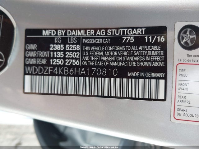 45924486 :رقم المزاد ، WDDZF4KB6HA170810 vin ، 2017 Mercedes-benz E 300 4matic مزاد بيع
