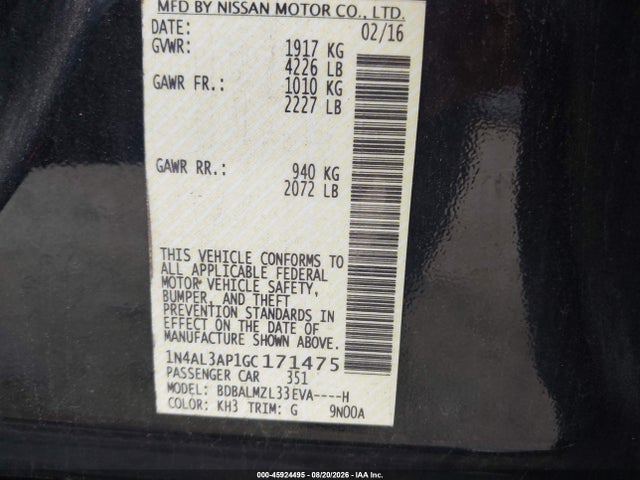 Nissan Altima 2.5 Sv 2016 1N4AL3AP1GC171475 Image 9