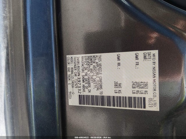 Продажа на аукционе авто 2023 Nissan Altima Sl Fwd, vin: 1N4BL4EV3PN397332, номер лота: 45924522