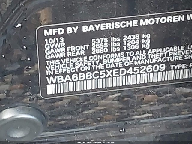 Aukcja sprzedaży 2014 Bmw 640i Gran Coupe Xdrive, vin: WBA6B8C5XED452609, numer aukcji: 45924549