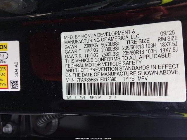 Продаж на аукціоні авто 2026 Honda Cr-v Hybrid 2wd Sport-l, vin: 7FARS5H85TE012390, номер лоту: 45924555