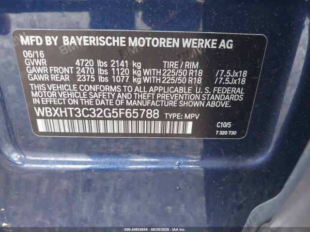 45924568 :رقم المزاد ، WBXHT3C32G5F65788 vin ، 2016 Bmw X1 Xdrive28i مزاد بيع