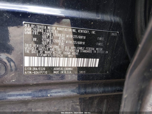 Продажа на аукционе авто 2020 Toyota Rav4 Hybrid Xse, vin: 4T3EWRFV7LU010438, номер лота: 45924575