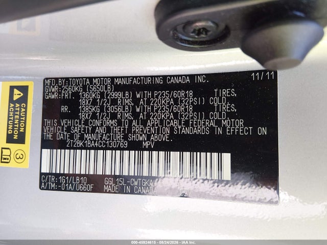 Aukcja sprzedaży 2012 Lexus Rx 350, vin: 2T2BK1BA4CC130769, numer aukcji: 45924615