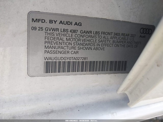 45924622 :رقم المزاد ، WAUGUDGY0TA027281 vin ، 2026 Audi A3 Premium Plus 40 Tfsi Quattro S Tronic مزاد بيع