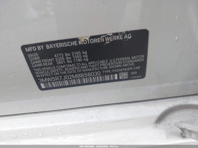 Aukcja sprzedaży 2021 Bmw 330i Xdrive, vin: 3MW5R7J02M8B58030, numer aukcji: 45924628