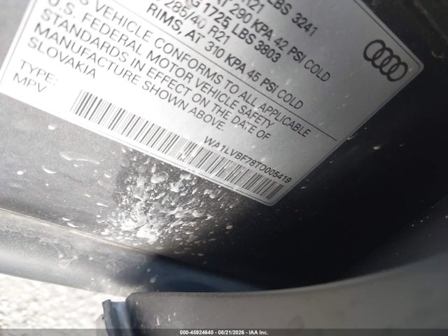 Aukcja sprzedaży 2026 Audi Q7 Premium Plus Tfsi Quattro Tiptronic, vin: WA1LVBF78TD005419, numer aukcji: 45924640