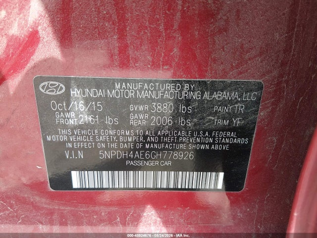 Продаж на аукціоні авто 2016 Hyundai Elantra Se, vin: 5NPDH4AE6GH778926, номер лоту: 45924676