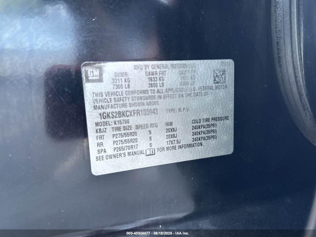 Auction sale of the 2015 Gmc Yukon Slt, vin: 1GKS2BKCXFR103943, lot number: 45924677
