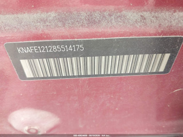 45924689 :رقم المزاد ، KNAFE121285514175 vin ، 2008 Kia Spectra Ex مزاد بيع