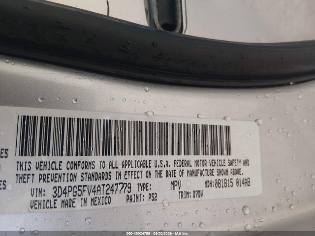 2010 Dodge Journey Sxt მანქანა იყიდება აუქციონზე, vin: 3D4PG5FV4AT247779, აუქციონის ნომერი: 45924708