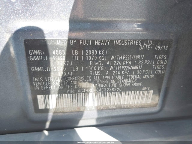 Aukcja sprzedaży 2014 Subaru Outback 2.5i, vin: 4S4BRCAC4E3238220, numer aukcji: 45924720