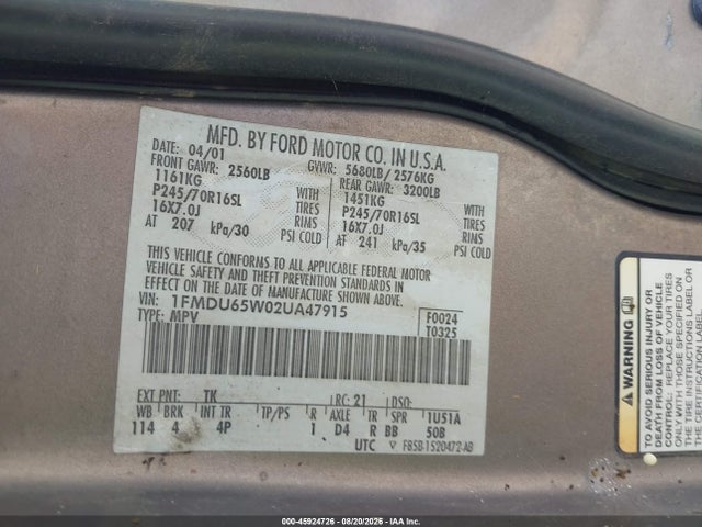 Продаж на аукціоні авто 2002 Ford Explorer Limited, vin: 1FMDU65W02UA47915, номер лоту: 45924726