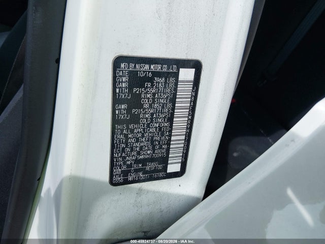 2017 Nissan Juke Sv მანქანა იყიდება აუქციონზე, vin: JN8AF5MR9HT700915, აუქციონის ნომერი: 45924737