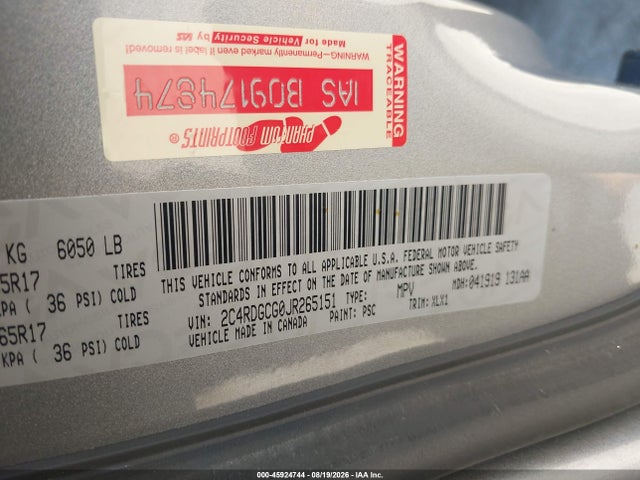2C4RDGCG0JR265151 Dodge Grand Caravan Sxt