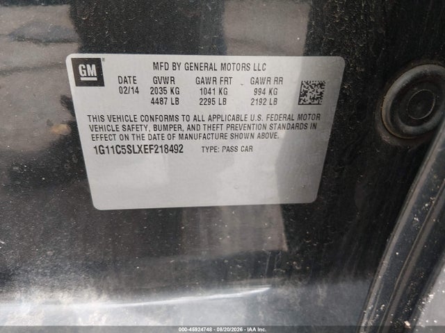 2014 Chevrolet Malibu 1lt მანქანა იყიდება აუქციონზე, vin: 1G11C5SLXEF218492, აუქციონის ნომერი: 45924748