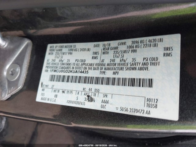Aukcja sprzedaży 2019 Ford Escape Se, vin: 1FMCU0GD2KUA14435, numer aukcji: 45924750