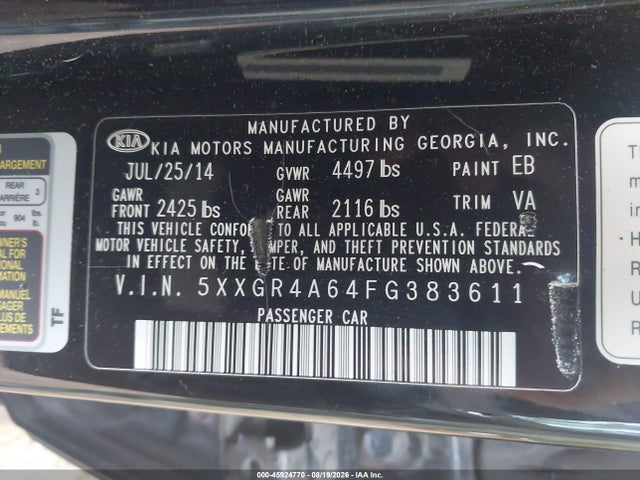 Aukcja sprzedaży 2015 Kia Optima Sxl Turbo, vin: 5XXGR4A64FG383611, numer aukcji: 45924770