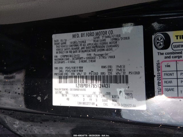 Продаж на аукціоні авто 2011 Ford Mustang Gt Premium, vin: 1ZVBP8FF7B5124431, номер лоту: 45924778