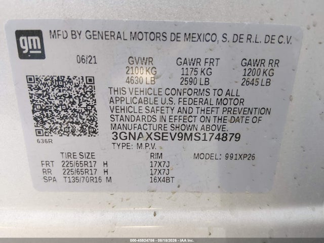 Chevrolet Equinox Awd Ls 2021 3GNAXSEV9MS174879 Image 9
