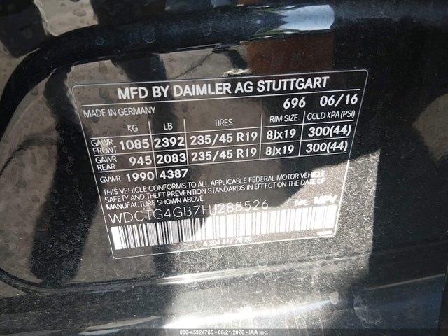 WDCTG4GB7HJ288526 Mercedes-Benz Gla 250 4matic