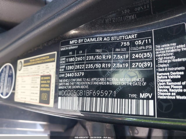 Продаж на аукціоні авто 2011 Mercedes-benz Glk 350, vin: WDCGG5GB1BF695971, номер лоту: 45924787