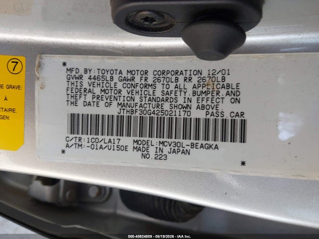 Продаж на аукціоні авто 2002 Lexus Es 300, vin: JTHBF30G425021170, номер лоту: 45924809