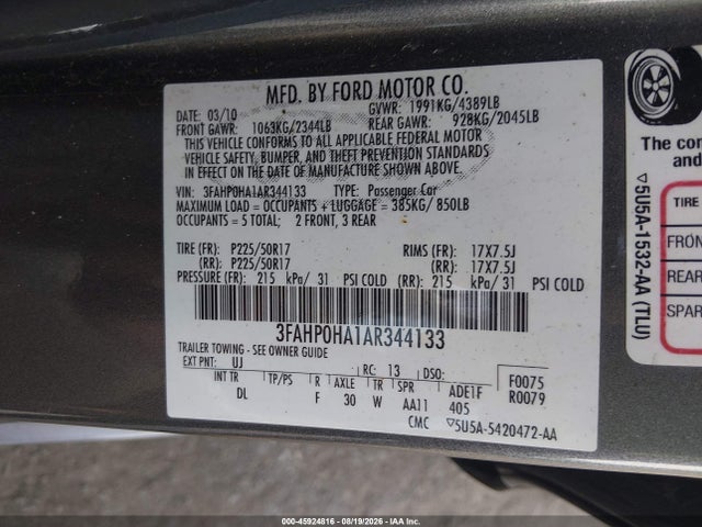 Продаж на аукціоні авто 2010 Ford Fusion Se, vin: 3FAHP0HA1AR344133, номер лоту: 45924816