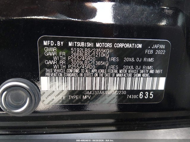Продаж на аукціоні авто 2022 Mitsubishi Outlander Es 2.5 2wd, vin: JA4J3TA83NZ072230, номер лоту: 45924818