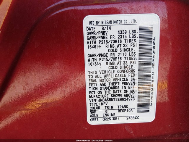 Nissan Rogue Select S 2014 JN8AS5MT2EW624973 Image 9