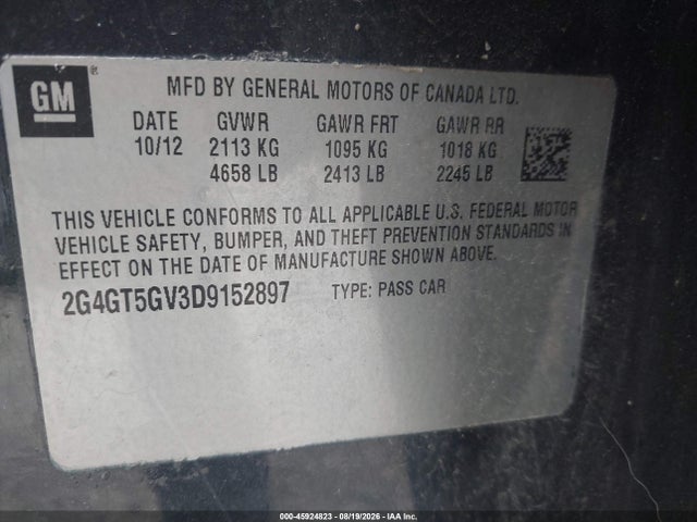 45924823 :رقم المزاد ، 2G4GT5GV3D9152897 vin ، 2013 Buick Regal Turbo - Premium 2 مزاد بيع
