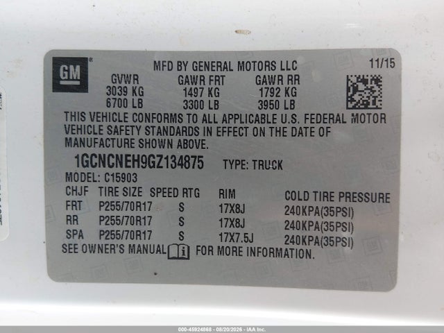 1GCNCNEH9GZ134875 Chevrolet Silverado 1500 Work Truck