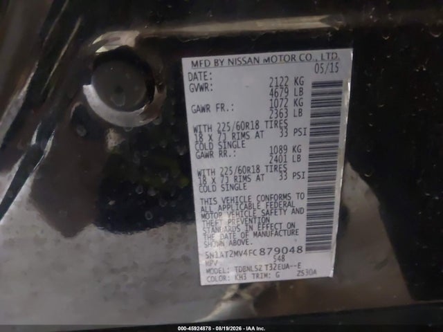 45924878 :رقم المزاد ، 5N1AT2MV4FC879048 vin ، 2015 Nissan Rogue Sl مزاد بيع