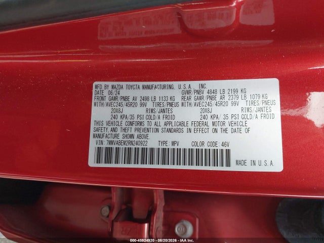 2024 Mazda Cx-50 2.5 S Premium Plus მანქანა იყიდება აუქციონზე, vin: 7MMVABEM2RN240922, აუქციონის ნომერი: 45924920