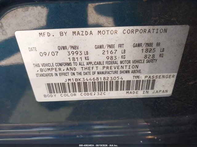 Aukcja sprzedaży 2008 Mazda Mazda3 S Grand Touring, vin: JM1BK344681823054, numer aukcji: 45924924