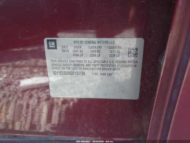 Aukcja sprzedaży 2016 Chevrolet Malibu Limited Ltz, vin: 1G11E5SAXGF130795, numer aukcji: 45924947