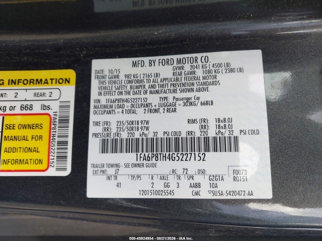 Ford Mustang Ecoboost 2016 1FA6P8TH4G5227152 Image 9
