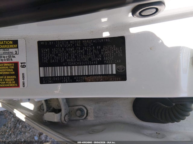 2025 Toyota Camry Le მანქანა იყიდება აუქციონზე, vin: 4T1DAACK6SU555446, აუქციონის ნომერი: 45924960