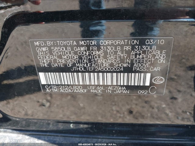 Aukcja sprzedaży 2010 Lexus Ls 460 L, vin: JTHDL1EF2A5002024, numer aukcji: 45924975