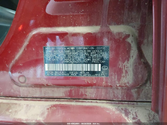 45924991 :رقم المزاد ، JTHBK262662010793 vin ، 2006 Lexus Is 250 مزاد بيع