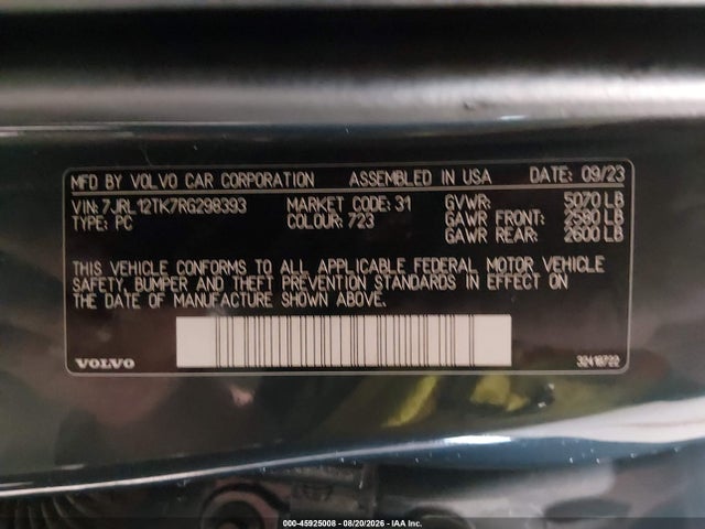 Aukcja sprzedaży 2024 Volvo S60 B5 Core Dark Theme, vin: 7JRL12TK7RG298393, numer aukcji: 45925008