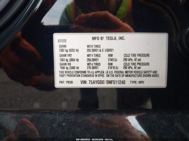 7SAYGDEF0NF511240 Tesla Model Y Performance Dual Motor All-wheel Drive