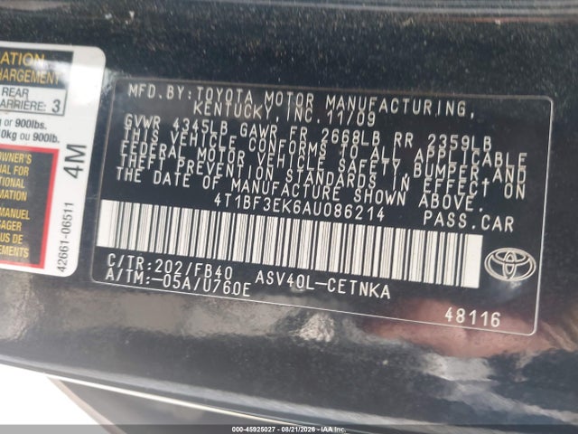 Продажа на аукционе авто 2010 Toyota Camry Le, vin: 4T1BF3EK6AU086214, номер лота: 45925027