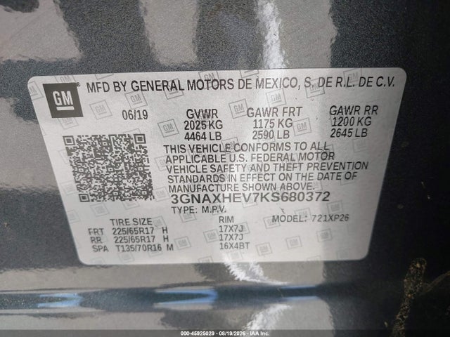 3GNAXHEV7KS680372 Chevrolet EQUINOX LS