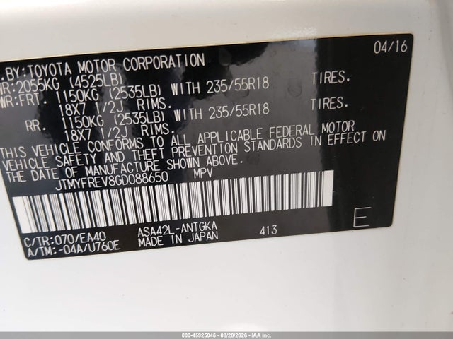 Toyota Rav4 Limited 2016 JTMYFREV8GD088650 Image 9