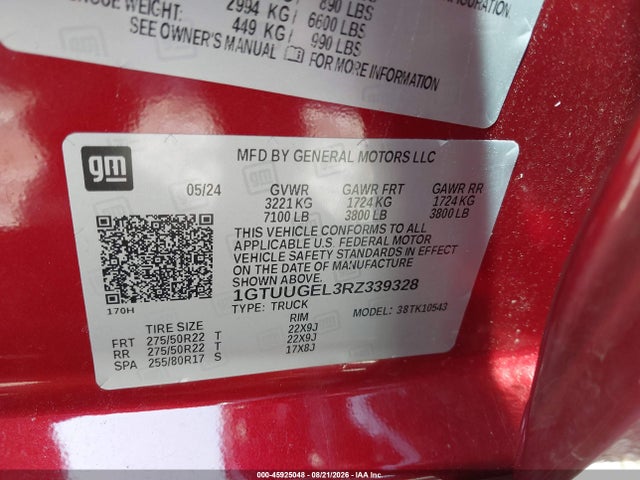 Aukcja sprzedaży 2024 Gmc Sierra 1500 4wd  Short Box Denali, vin: 1GTUUGEL3RZ339328, numer aukcji: 45925048